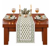 CPC Cotton Table Runner 16x106 inch Block Printed Long Fall Table Runner for Dining Table, Card Table, Coffee Table, Wedding, Farmhouse & Outdoor Barbeque-Emerald Green