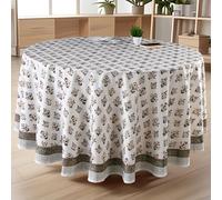 CPC Fall Green Block Print Cotton Handmade Round Tablecloth 90 Inch Decorative Table Cover for Home Decor, Dinning, Festive, Wedding, Farmhouse Gift for Spring, Mother's Day