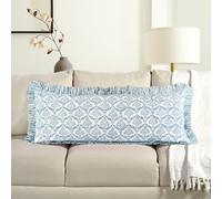 CPC Indigo Regal Hand Block Print 100% Cotton Ruffle Throw Pillow Cover 14x36 inch with Hidden Zipper Decorative for Couch, Bed, Sofa, Farmhouse, Cottagecore Decor Gift Christmas Fall Thanksgiving