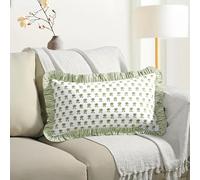 CPC Lotus Meadow Hand Block Print 100% Cotton Ruffle Throw Pillow Cover 12x20 inch with Hidden Zipper Decorative for Couch, Bed, Sofa, Farmhouse, Cottagecore Decor Gift Christmas Fall Thanksgiving
