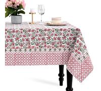 CPC Rectangle Table Cloth, Gray Indian Block Print Cotton Fabric Farmhouse Table Cover for Outdoor, Mothers Day, Buffet, Wedding- 72x140 Inch, Red Garnet
