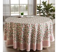CPC Red Garnet Block Print Cotton Handmade Round Tablecloth 60 Inch Decorative Table Cover for Home Decor, Dinning, Festive, Wedding, Farmhouse Gift for Spring, Easter
