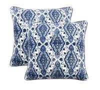 CPC Sea Blue Block Print Throw Cushion Cover 18 x 18 Inch Set 2 - Decorative Boho Floral Pillow Case for Living Room, Bed, Sofa, Couch, Home Decor Cushion Cover