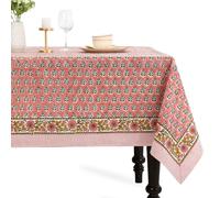 CPC Tablecloth 100% Cotton 60x90 Inch Indian Block Print Rectangle Table Cover, Washable Table Cloth for Weddings, Spring/Summer, Barbeque - Poppy Pink
