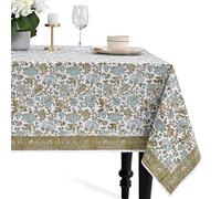 CPC Tablecloth 100% Cotton 70x108 Inch Indian Block Print Rectangle Table Cover, Blue Table Cloth for Weddings, Spring/Summer, Barbeque - Topaz Blue
