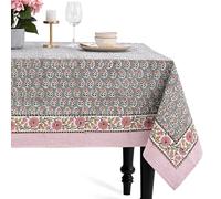 CPC Tablecloth 100% Cotton 70x118 Inch Indian Block Print Rectangle Table Cover, Table Cloth for Weddings, Spring/Summer, Barbeque - Labra Gray