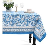 CPC Tablecloth 100% Cotton 70x118 Inch Indian Block Print Rectangle Table Cover, Washable Table Cloth for Weddings, Spring/Summer, Barbeque - Blue Sapphire