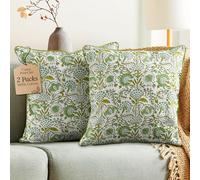 CPC Throw Pillow Covers for Couch, 20x20 Decorative Couch Pillows for Living Room, 100% Cotton Boho Pillow Case or Cute Outdoor Pillows, Flower Pillow Covers or Preppy Throws-Agate Green