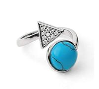 CPCPC adjustable ring for women,Silver Triangular Zirconia Inlaid Round Natural Blue Turquoise Aura Stone charm Adjustable Open Knuckle Tail Ring Finger Joint Toe Jewelry for Women Girls Gift Wedding