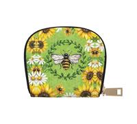 CPEOWZL Bee & Sunflowers Print Leather Shell Card Bag Small and Convenient Storage Solution