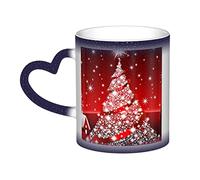CPEOWZL Christmas Tree Red Printed Colour Heat Changing Mug - Blue - Unique Heart Design - Color Changing Magic Mug