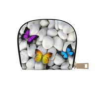 CPEOWZL Colorful Butterfly Stone Print Leather Shell Card Bag Small and Convenient Storage Solution