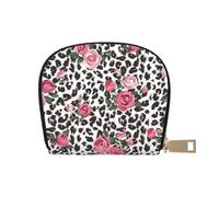 CPEOWZL Cute Pink Rose Mix Leopard Pattern Print Leather Shell Card Bag Small and Convenient Storage Solution