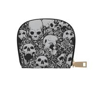 CPEOWZL Horrible Dark Skulls Flowers Pattern Print Leather Shell Card Bag Small and Convenient Storage Solution