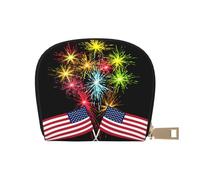 CPEOWZL Independence Day America Flag Fireworks Print Leather Shell Card Bag Small and Convenient Storage Solution