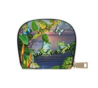 CPEOWZL Many Frogs Sing On The Branches Summer Butterflies Lake Water Print Leather Shell Card Bag Small and Convenient Storage Solution