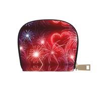 CPEOWZL Red Hearts Fireworks Print Leather Shell Card Bag Small and Convenient Storage Solution