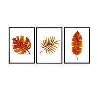 Canvas Wall Art-Pictures, Tropical Banana Leaf Burnt Orange Palm Leaves Nordic Green Plant Poster Modern Wall Picture Room Home Decoration 40x50cmx3 No Frame