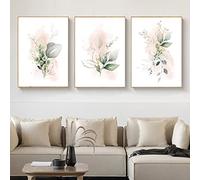 Canvas Wall Art Set of 3 Minimalist Plant Pink Watercolor Poster Gold Green Leaves Wall Picture Gradient Smudge Art Print Nordic Canvas Painting Home Decor-30x50cm Unframed