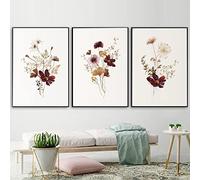 Set of 3 Watercolor Wild Flowers Leaves Botanical Poster Canvas Prints Painting Wall Art Picture For Living Room Interior Home Decoration-50 * 70cm (Unframed)