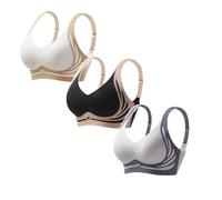 CPIDAH 3 Pack Women Lifting Anti-Sagging Wireless Seamless Bras Full Coverage Ladies V Neck Padded Bras Comfort Non Wired Bralettes No Underwire Lifting Bras Sleeping Bra Soft T Shirt Bra