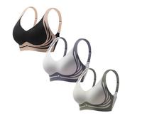 CPIDAH 3 Pack Women Lifting Anti-Sagging Wireless Seamless Bras Full Coverage Ladies V Neck Padded Bras Comfort Non Wired Bralettes No Underwire Lifting Bras Sleeping Bra Soft T Shirt Bra
