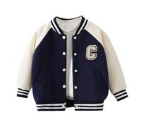 CPIDAH Boys Girls Letterman Jacket, Kids Varsity Bomber Jacket Toddler Baseball Jackets Lightweight Button Down Coat Fleece Fall Winter School Outwear Dark Blue 7-8 Years