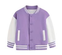 CPIDAH Boys Girls Letterman Jacket, Kids Varsity Bomber Jacket Toddler Baseball Jackets Lightweight Button Down Coat Fleece Fall Winter School Outwear Purple 9-10 Years