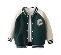 CPIDAH Boys Girls Letterman Jacket, Kids Varsity Bomber Jacket Toddler Baseball Jackets Lightweight Button Down Coat Fleece Fall Winter School Outwear Green 7-8 Years