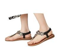 CPIDAH Ladies Sandals with Arch Support Rhinestones Slides Flip Flops Stretch Sling Back T-Bar Wide Fit Sandals for Women Cushioned Flat Clip Toe Summer Footwear Shoes Bohemian Beach Holiday