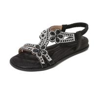 CPIDAH Womens Sandals with Arch Support Rhinestones Flip Flops Slides Stretch Sling Back T-Bar Wide Fit Sandals for Women Cushioned Flat Open Toe Summer Footwear Shoes Bohemian Holiday Beach