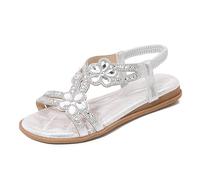 CPIDAH Womens Sandals with Arch Support Rhinestones Flip Flops Slides Stretch Sling Back T-Bar Wide Fit Sandals for Women Cushioned Flat Open Toe Summer Footwear Shoes Bohemian Holiday Beach