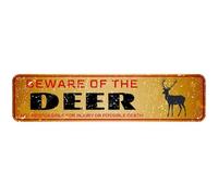 Cpirust Street Sign Beware of The Deer Vintage Metal Signs Funny Tin Sign for Home Yard Garden Farm Gate Beware Signs Wall Decoration 4×16inches