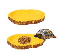 CPJJ 2-Piece Tortoise Water Bowl Set, 11x8cm Reptile Food & Water Dish, Resin, Easy to Clean, Realistic Tree Bark Texture, Perfect for Small Reptiles, Frogs, Geckos, Snakes, Lizards, Chameleons