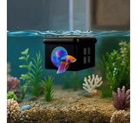 CPLIKE Black Floating Betta Fish Hideout with Window - 3D Floating Aquarium Cave Shelter - Feeding Platform & Rest Spot - Sleek Design for Small Betta Tanks (3.67"x2.87"x2.16")