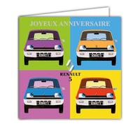CPMD15167N2 Square Card with White Envelope Format 15 x 15 cm - R5 POPART Official License Renault Auto Passion & Collections - With Glossy Effect - White Interior - Made in France