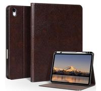 CPNVWA Genuine Leather Case for iPad A16 11th Gen 11 Inch iPad 10th Gen 10.9 Inch Premium Folio Cover with Pencil Holder Auto Wake/Sleep Adjustable Stand Wear-Resistant Protective Case - Mocha Brown