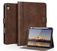 CPNVWA Genuine Leather Case for iPad Air 11 Inch 2025/2024 M3/M2 iPad Air 10.9 Inch 5th/4th Folio Cover with Pencil Holder Auto Wake/Sleep Adjustable Stand Wear-Resistant Protective Case-Dark Brown