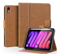 CPNVWA Genuine Leather Case for iPad mini 7th A17 pro 2024,iPad mini 6th Generation 8.3 Inch 2021,Premium Leather Folio with Pencil Holder,Magnetic Closure, Smart Cover Auto Wake/Sleep,Brown