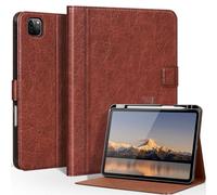 CPNVWA Genuine Leather Case for iPad Pro 11 Inch 4th-1st Gen 2022/2021/2020/2019 Premium Folio Cover with Pencil Holder Auto Wake/Sleep Adjustable Stand Wear-Resistant Protective Case-Red Brown