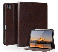 CPNVWA Genuine Leather Case for iPad Pro 11 inch (M4) 2024 Premium Folio Cover with Pencil Holder Auto Wake/Sleep Adjustable Stand Wear-Resistant Protective Case - Vintage Moka Brown
