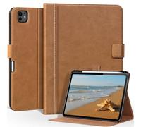 CPNVWA Genuine Leather Case for iPad Pro 13 2024 Inch M4 2024 with Stylus Holder,Protective Shockproof Premium Leather Smart Folio Cover Adjustable Stand Auto Sleep/Wake Anti-Slip, Brown