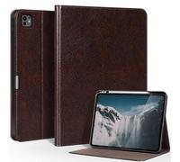 CPNVWA Genuine Leather Case for iPad Pro 13 Inch M5 2025 / M4 2024 Premium Folio Cover with Pencil Holder Auto Wake/Sleep & Adjustable Stand - Vintage Moka Brown