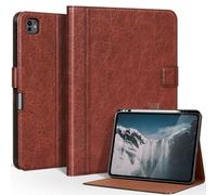 CPNVWA Genuine Leather Case for iPad Pro 13 Inch M5 2025 / M4 2024 Premium Folio Cover with Pencil Holder Auto Wake/Sleep & Adjustable Stand - Vintage Red Brown