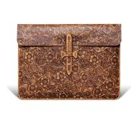 CPNVWA Genuine Leather Laptop Sleeve,Compatible with MacBook Pro 14 Inch M4 M3 M2 M1 Pro/Max Cover,Vintage Protective Computer Case with Floral Pattern,Buckle Brown