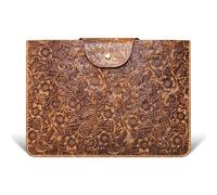 cpnvwa Genuine Leather Laptop Sleeve,Compatible with MacBook Pro 14 Inch M4 M3 M2 M1 Pro/Max Cover,Vintage Protective Computer Case with Floral Pattern,Brown