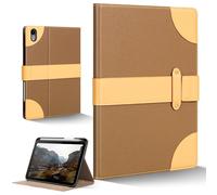 CPNVWA iPad Case for iPad mini 7th/6th Gen 8.3 inch,Leather Folio Cover with Pencil Holder,Auto Wake/Sleep, Adjustable Stand,Magnetic Buckle Closure Protection Case-Single Strap Yellow Brown