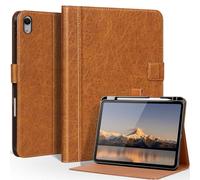 CPNVWA Leather Case for iPad A16 11th Gen 11 Inch,iPad 10th Gen. 10.9 Inch, Premium Leather Folio Cover with Apple Pencil Holder, Auto Wake/Sleep, Adjustable Stand, Magnetic Closure,Yellow Brown