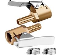 Cpolebev 1/4inch Brass Tire Inflator Lock on Air Chuck,Mini Air Compressor Tire Inflator Chuck Hose End for Hose Repair-2Pack