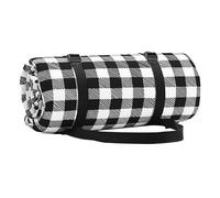 Cpolebev 1 PCS Picnic Cloth Folding Mat Soft Blanket Black-White Waterproof Blanket Camping Beach Lattice 150cmx200cm